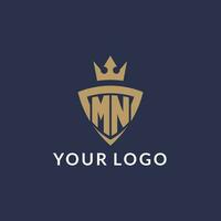 mn logo avec bouclier et couronne, monogramme initiale logo style vecteur