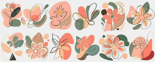 contemporain minimaliste ligne art affiches abstrait biologique formes et floral dessins vecteur