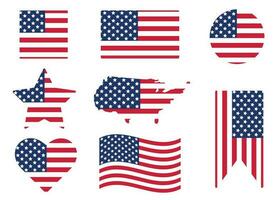 divers américain drapeaux ensemble isolé sur blanc Contexte. drapeaux et différent formes Étiquettes. patriotique Etats-Unis symboles vecteur illustration.