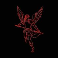 rouge ange avec épée sur noir Contexte vecteur