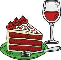 tranche gâteau avec verre de du vin dessin animé clipart vecteur