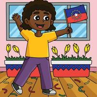 afro garçon en portant juneteenth drapeau coloré dessin animé vecteur