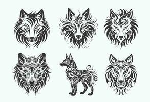 tribal Loup tatouage Stock vecteur, dans le style de minimaliste noir et blanc, graphique vecteur