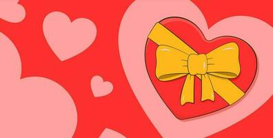 cadeau boîte dans forme de le cœur sur Contexte avec cœurs. conception pour la Saint-Valentin jour, anniversaire, mariage, engagement etc vecteur