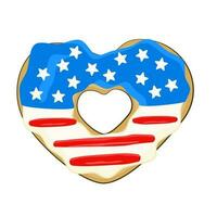 4e de juillet. indépendance jour, nationale Donut journée. en forme de coeur Donut dans couleurs de Etats-Unis drapeau vecteur