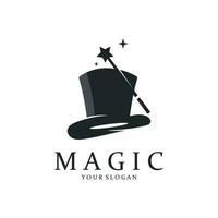 de magicien chapeau et la magie baguette magique logo modèle vecteur