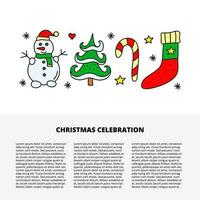 modèle d'article avec texte et icônes de noël et du nouvel an doodle. vecteur