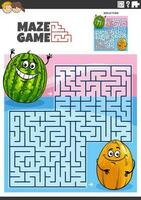 Labyrinthe Jeu activité avec dessin animé pastèque et melon vecteur