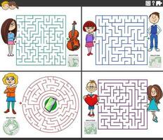 Labyrinthe activité Jeux ensemble avec dessin animé les enfants personnages vecteur