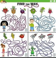 trouver le façon Labyrinthe Jeux ensemble avec dessin animé des gamins et personnages vecteur