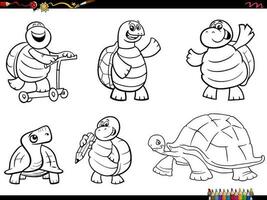dessin animé tortues animal personnages ensemble coloration page vecteur