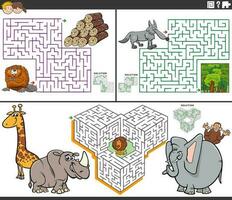 Labyrinthe activité Jeux ensemble avec dessin animé animal personnages vecteur