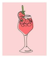 abstrait coctail illustration affiche avec été couleurs. continu contour ligne sur coloré plat Contexte pour social médias, cartes postales, imprimer. vecteur