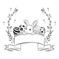 content Pâques bannière avec floral couronne cadre, main dessin style. vecteur illustration