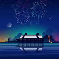 feu d'artifice au bateau de croisière vecteur