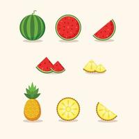 icônes de fruits pastèque et ananas vecteur
