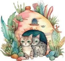 chats dans une cactus maison illustration vecteur