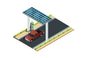 isométrique de électrique voiture mise en charge gare. isolé sur blanc Contexte vecteur