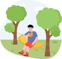 homme relaxant dans camp illustration vecteur