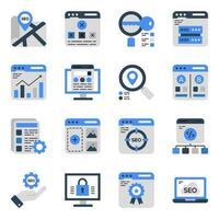 pack d'icônes plates web et seo vecteur