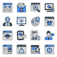 pack de seo et Les données plat contour Icônes vecteur