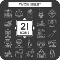 icône ensemble militaire. en relation à armée symbole. craie style. Facile conception modifiable. Facile illustration vecteur