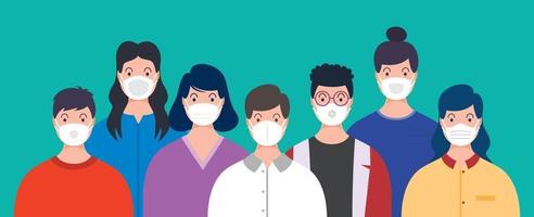 concept de santé des personnes portant des masques médicaux vecteur
