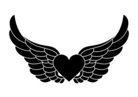 cœur avec ange ailes silhouette vecteur