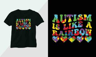 autisme T-shirt conception concept. tout dessins sont coloré et établi en utilisant ruban, énigmes, aimer, etc vecteur