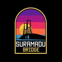 vecteur de suramadu pont dans Indonésie avec le coucher du soleil paysage parfait pour imprimer, T-shirt etc