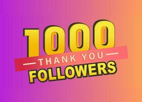 remercier vous 1000 suiveurs bannière, Merci suiveurs félicitations carte, pente arrière-plan, vecteur illustration pour social les réseaux, blogueur fête et tweets une grand nombre de les abonnés