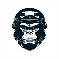 silhouette de un en colère singe portant militaire tête protection. illustration de un singe avec une protecteur casque vecteur