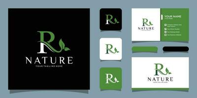 initiale lettre r avec feuille luxe logo. vert feuille logo avec affaires carte conception prime vecteur