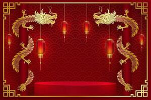 Podium rond 3d de style chinois, pour le nouvel an chinois et les festivals ou le festival de la mi-automne vecteur