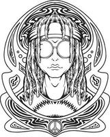 froussard hippie extraterrestre dreadlocks avec Cadre art nouveau monochrome vecteur des illustrations pour votre travail logo, marchandise T-shirt, autocollants et étiquette conceptions, affiche, salutation cartes La publicité affaires