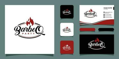 logo barbecue avec flamme logo avec affaires carte conception prime vecteur