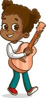 afro américain peu mignonne fille en jouant guitare dessin animé vecteur