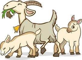 vecteur illustration de chèvre famille.vecteur illustration de mère chèvre et sa petits