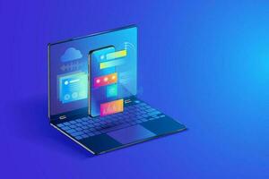 Logiciel et mobile application développement, la toile page disposition conception pour multi dispositifs, codage et programmation sur ordinateurs portables concept isométrique conception vecteur