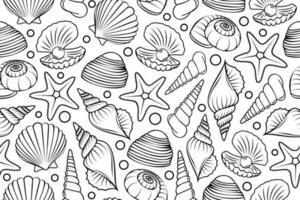 ligne art sans couture modèle avec contour coquilles et mollusques. linéaire des illustrations avec sous-marin créatures dans noir et blanc couleurs. vecteur