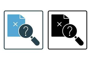 non résultat Les données icône. ne pas trouvé, grossissant verre avec document. icône en relation à trouver, recherche. solide icône style conception. Facile vecteur conception modifiable