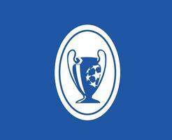 champions ligue L'Europe  trophée logo blanc symbole abstrait conception vecteur illustration avec bleu Contexte