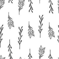 sans couture modèle avec vecteur noir et blanc branches. vecteur graphique de minimaliste fleurs. été impression avec fleurs et branches ligne art. graphique pour impression sur cartes postales, bannières, des cahiers