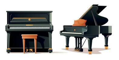classique noir grandiose piano et droit piano. deux les types de pianos. musical instrument. vecteur illustration pour conception.