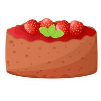 entier cheesecake décoré avec fraise et menthe, sucré des pâtisseries isolé sur blanc Contexte. vecteur