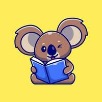 mignonne koala en train de lire livre dessin animé vecteur icône illustration. animal éducation icône concept isolé prime vecteur. plat dessin animé style