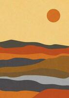 moderne abstrait minimaliste paysage affiches. désert, Soleil et lune. montagnes. pastel couleurs, Terre tons. boho milieu du siècle impressions. plat conception. Stock vecteur illustration