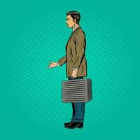 pop art bande dessinée affaires homme avec valise vecteur Stock illustration