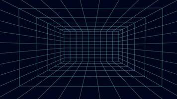 la perspective bleu la grille sur une foncé Contexte. futuriste vecteur illustration. virtuel réalité cadre. Contexte dans le style de le années 80.