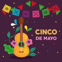 affiche de cinco de mayo avec guitare et décoration vecteur